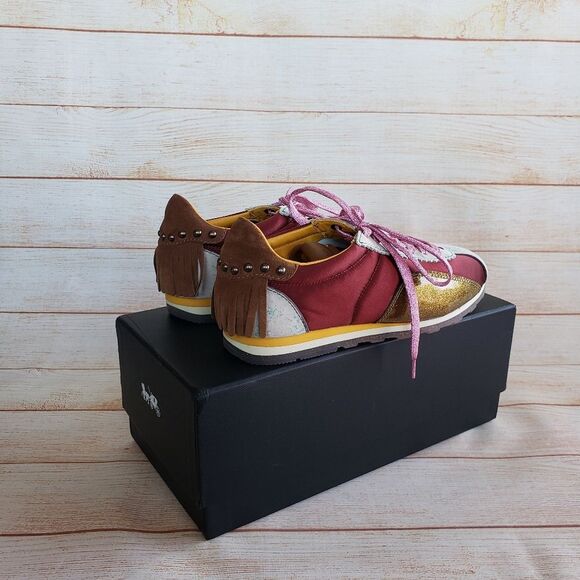 Coach Printed Suede Fringe Satin Metallic Sneakers Women's Size 7B Walking - Picture 8 of 14